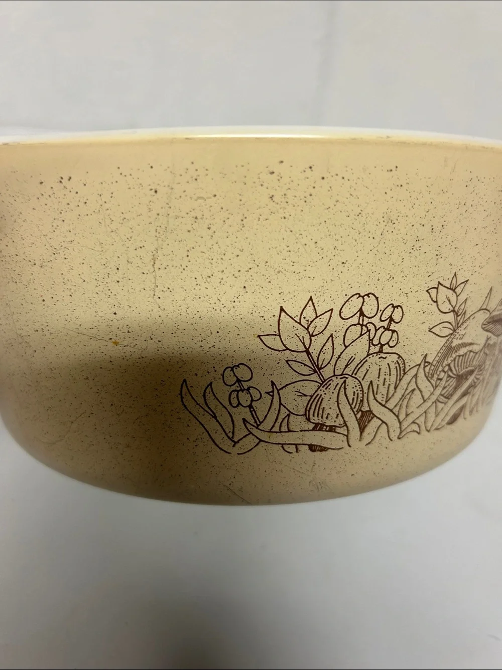 Vintage Pyrex Forest Fancies casserole dish mushrooms